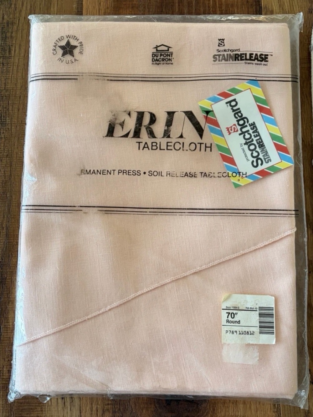 Erin Tablecloth Vintage Pink 70" round Scotchgard New NOS USA Bardwil